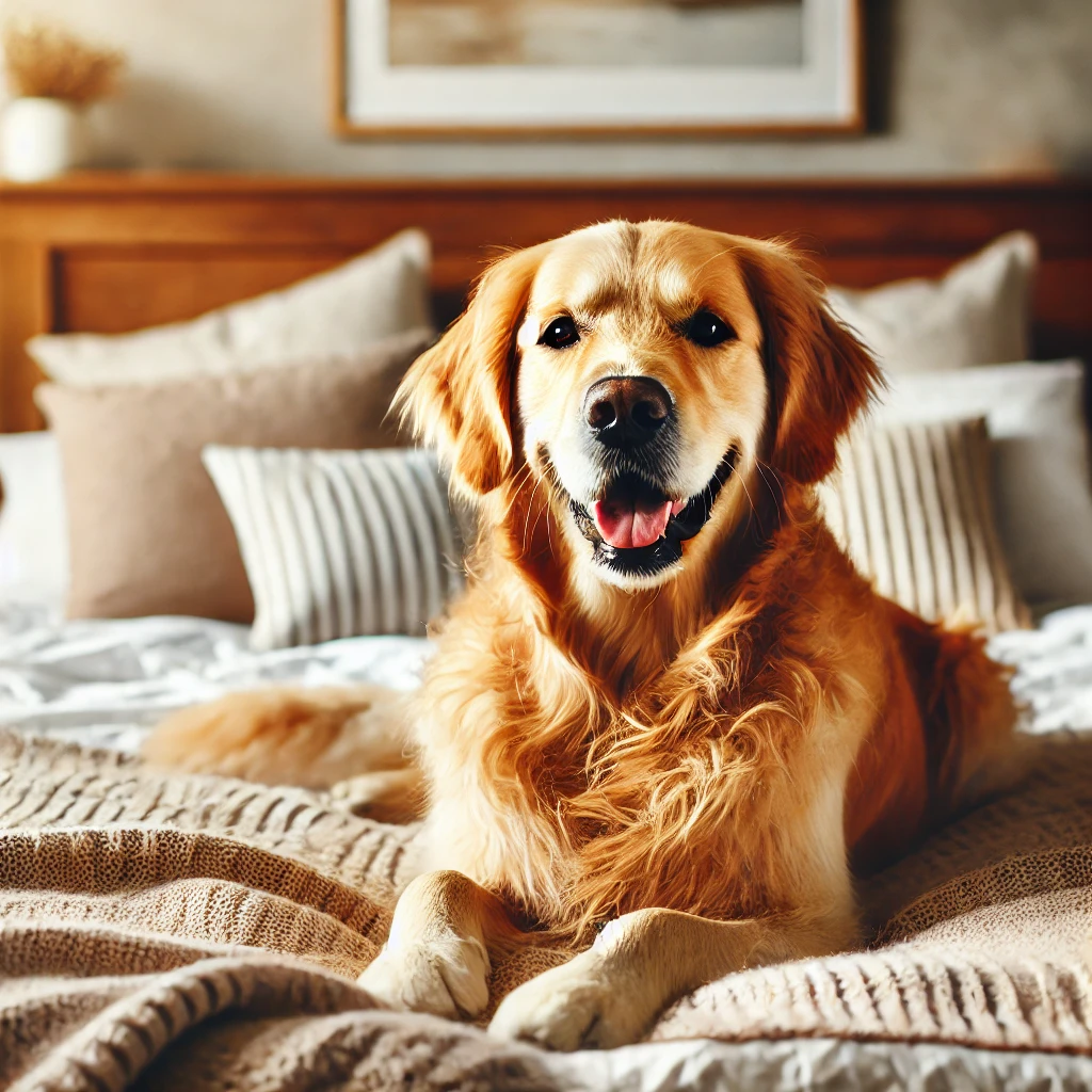 Bella grinning from the bed