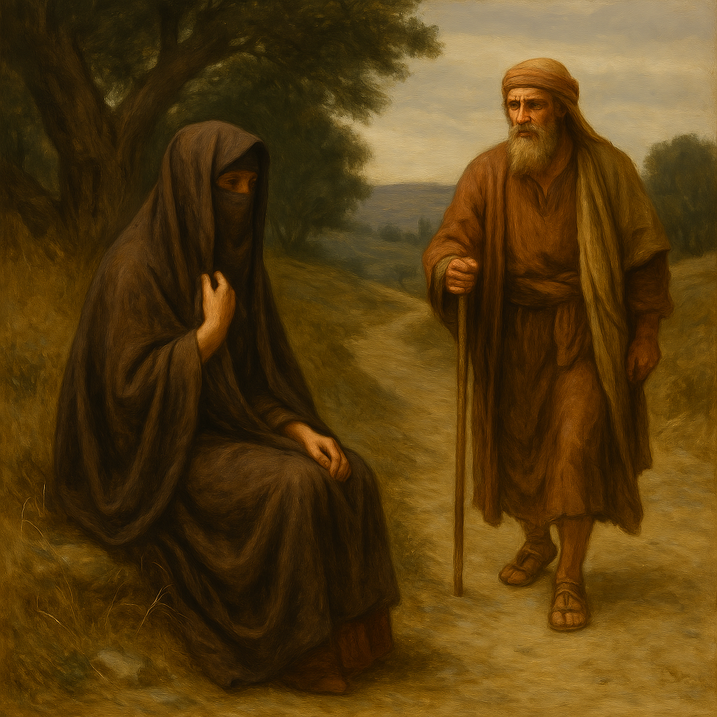 Judah meeting Tamar along the road.