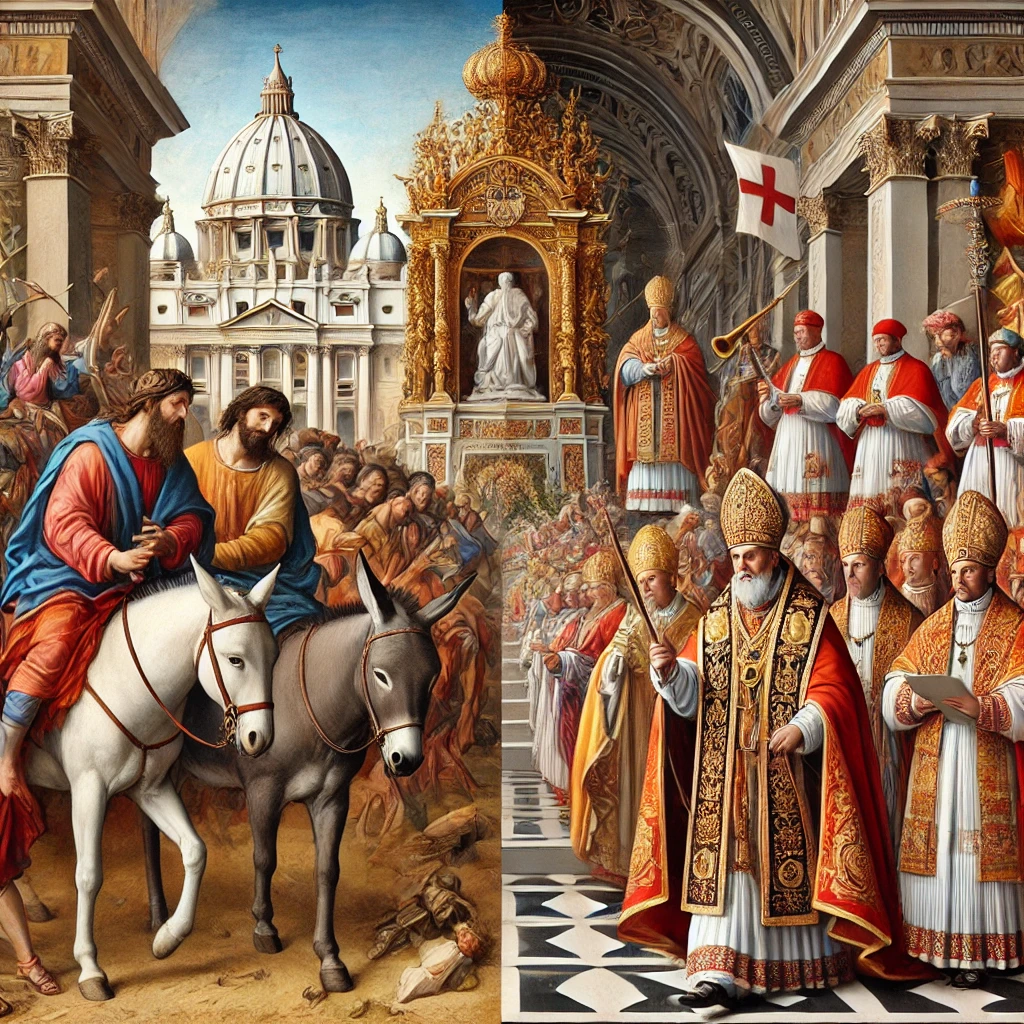 The Pope's pomp contrasted with Jesus' humility