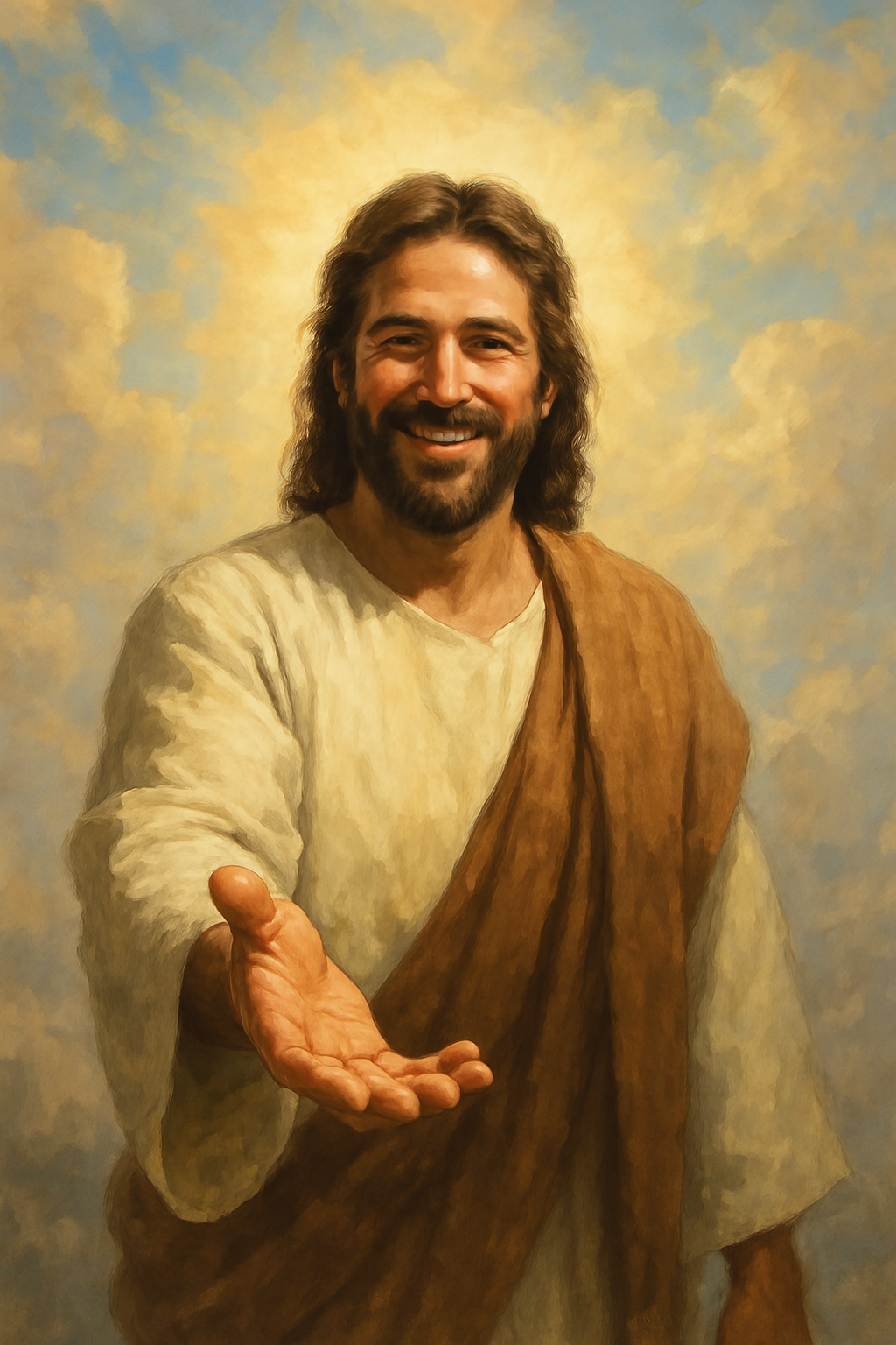 Jesus reaching down.